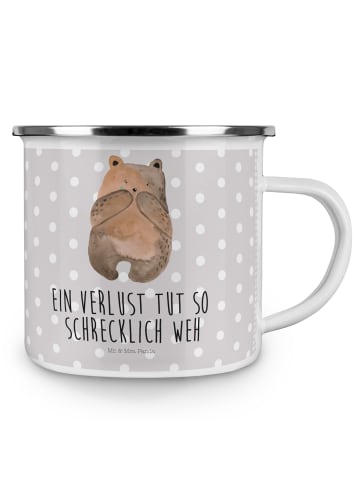 Mr. & Mrs. Panda Camping Emaille Tasse Bär Verlust mit Spruch in Grau Pastell