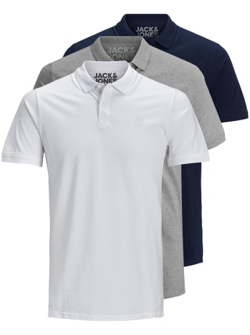 Jack & Jones 3er-Set Poloshirt in White/Grey/Navy