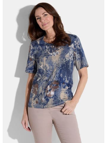 GOLDNER Kurzgröße:  Shirt Shirt in rauchblau / beige / gemustert