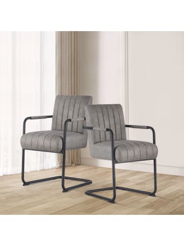 DUBI Möbel 2er-Set: Esszimmerstuhl BEN in Wildleder-Grau - (B)53 x (H)87 x  (T)62 cm