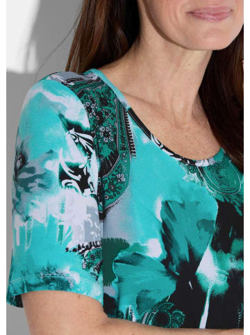GOLDNER Shirt in smaragd / grau / weiß / gemustert