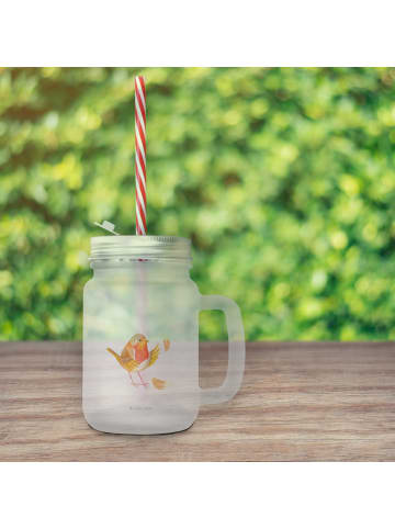 Mr. & Mrs. Panda Trinkglas Mason Jar Rotkehlchen Federn ohne Spruch in Transparent