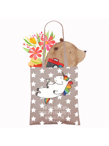 Mr. & Mrs. Panda Shopping Tasche Einhorn Blümchentail mit Spruch in Braun Pastell