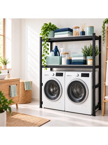 relaxdays Waschmaschinenregal in Schwarz - (B)130 x (H)180 x (T)60 cm