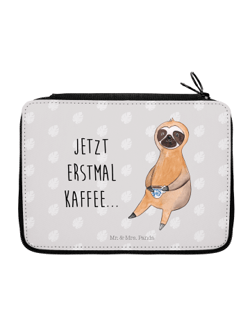 Mr. & Mrs. Panda Schulmäppchen Faultier Kaffee mit Spruch in Grau Pastell