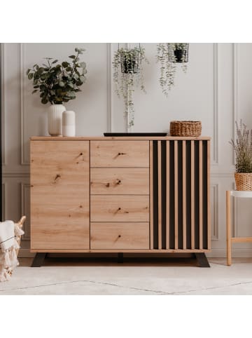 CALICOSY Sideboard LUBLIN in Helles Holz - (W) 118 x (H) 85 x (L) 40 cm