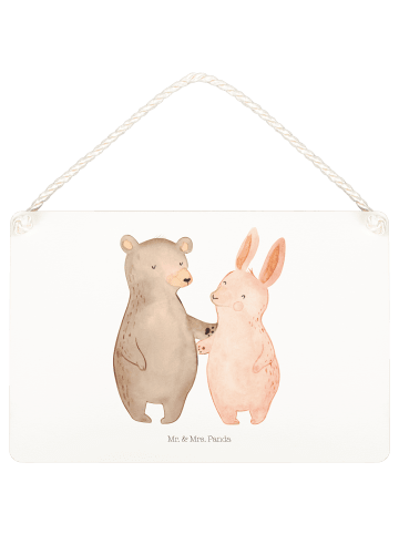 Mr. & Mrs. Panda Schild Bär und Hase Umarmen ohne Spruch in Weiß