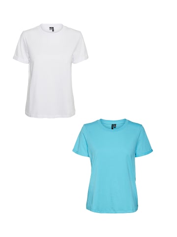 Vero Moda 2er Pack Basic T-Shirt VMPAULA in Weiß-Hellblau