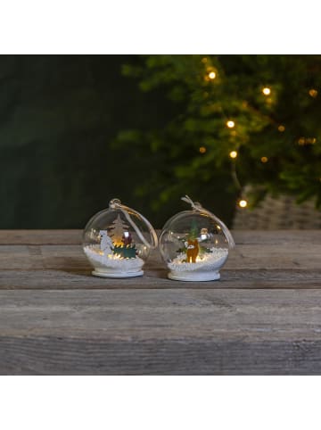 STAR Trading LED Glaskugel ,Forest Friends',  mit Aufhängung, Tiermotive aus Holz,
