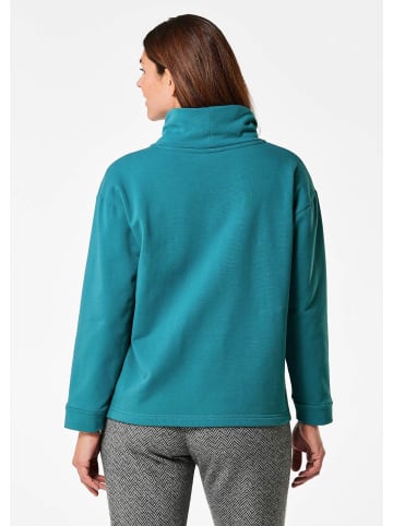 GOLDNER Sweatshirt Sweatshirt mit halsfernen Kragen und Tunnelzug in petrol
