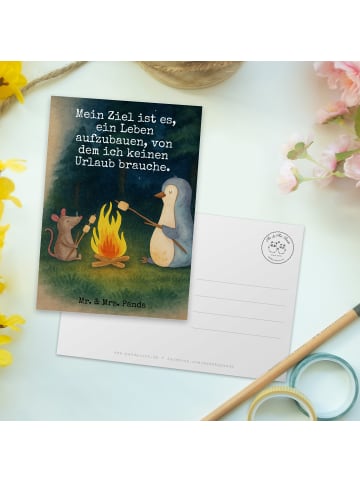 Mr. & Mrs. Panda kunstkarte Pinguin Lagerfeuer Design mit Spruch in Weiß