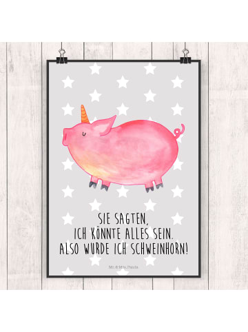 Mr. & Mrs. Panda wanddeko Einhorn Schwein mit Spruch in Grau Pastell