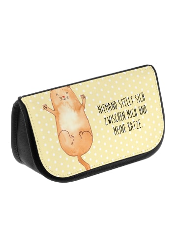 Mr. & Mrs. Panda Make-up-Tasche Katze Umarmen mit Spruch in Gelb Pastell