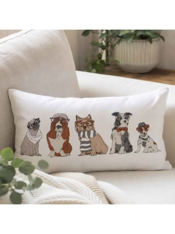 AltoBelli Kissen HUNDE FREUNDE Weiß mit Hunden inkl Füllung 30x50 cm