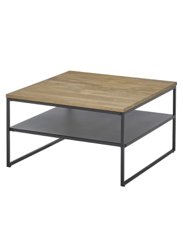home24 home24 Couchtisch aus massiver Eiche & Metallrohr in Eiche / Schwarz, 70 x 40 x 70 cm in Eiche / Schwarz
