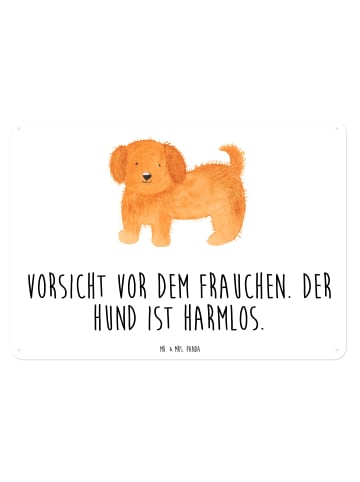 Mr. & Mrs. Panda Blechschild Hund Flauschig mit Spruch in Weiß