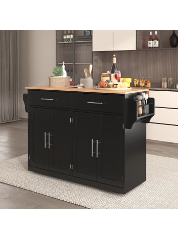 ABRIHOME Küchenwagen mit klappbarer Tischplatte in Schwarz - 120x46(70)x91 cm