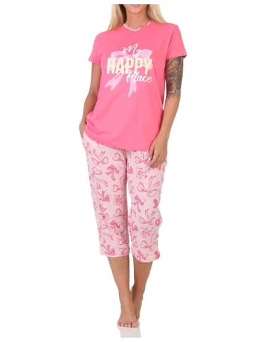 NORMANN Schlafanzug kurzarm Caprihose Pyjama Schleifen Motiv in pink