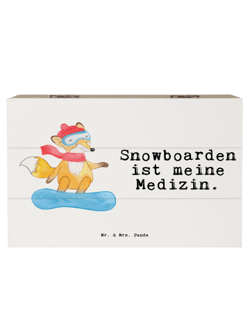 Mr. & Mrs. Panda Holzkiste Hase Snowboarden mit Spruch in Weiß