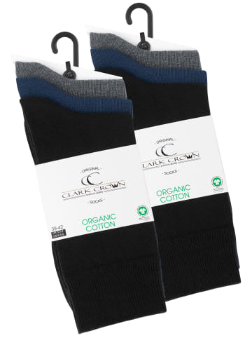 Clark Crown® Bio-Baumwoll Socken 6 Paar in schwarz, grau, blau
