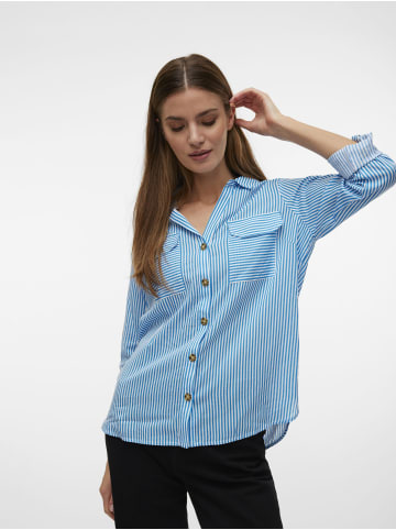 Vero Moda Legeres Blusen Hemd mit Brusttaschen Krempelärmel VMBUMPY in Blau