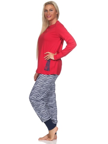 NORMANN Langarm Pyjama Schlafanzug Bündchen Maritimer Look in rot