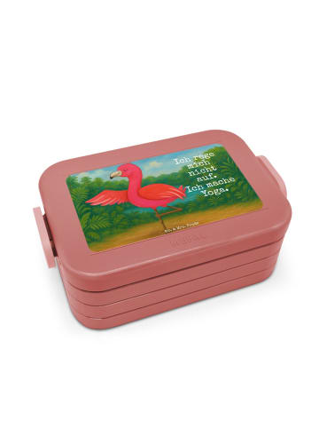Mr. & Mrs. Panda Bentobox Flamingo Yoga Design mit Spruch in Rot Pastell