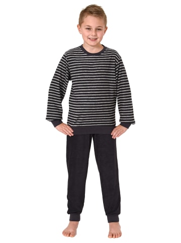 NORMANN langarm Frottee Schlafanzug Pyjama Bündchen Streifen - 77081 in anthrazit