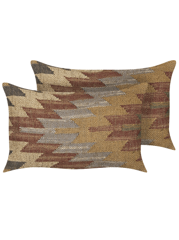 Beliani 2er-Set Dekokissen DEEPOR in Bunt/Beige/Rot