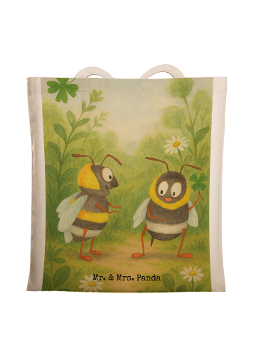 Mr. & Mrs. Panda Tragetasche Bienen Paar Design ohne Spruch in Weiß