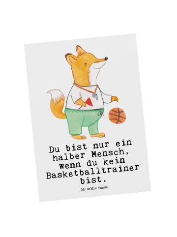 Mr. & Mrs. Panda Postkarte Basketballtrainer Herz mit Spruch in Weiß