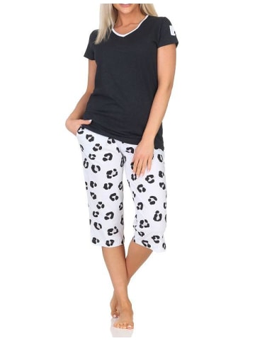 NORMANN Kurzarm Capri Pyjama Shorty Schlafanzug Hose Tiermotiv - 84986 in anthrazit