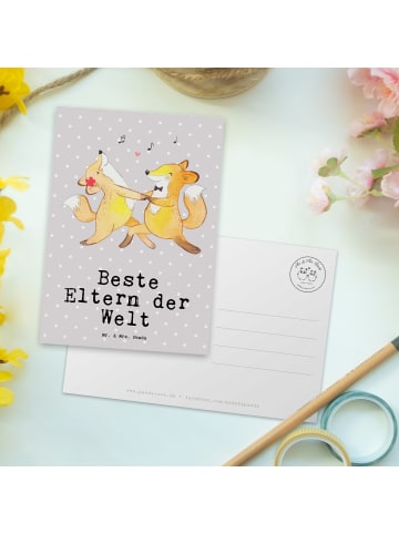 Mr. & Mrs. Panda Ansichtskarte Fuchs Beste Eltern der Welt mit S... in Grau Pastell