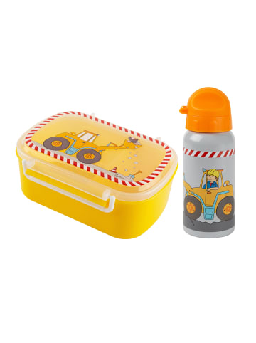 Sigikid Kindergarten-Set Trinkflasche & Brotdose Bodo Bagger in Grau/Gelb Bagger