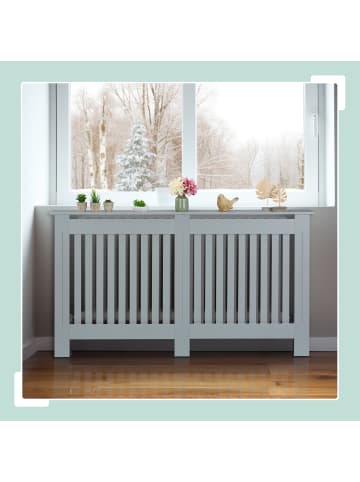 relaxdays Heizkörperverkleidung "Landhaus" in Grau - (B)112 x (H)83 x (T)19 cm