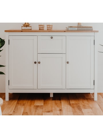 Furn.Design Sideboard weiß, Eiche Artisan Landhaus, 120 x 90 cm, Kommode mit 8 Fächern