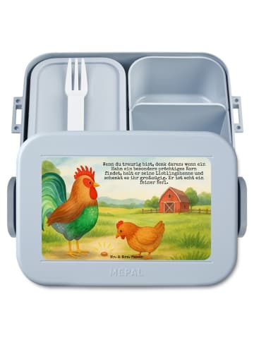 Mr. & Mrs. Panda Frischhaltedose Hahn Korn Design mit Spruch in Blau Pastell