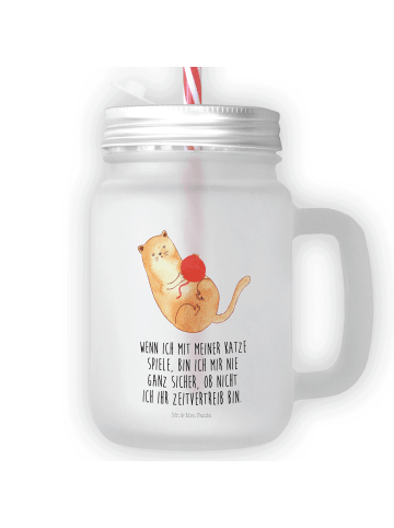 Mr. & Mrs. Panda Trinkglas Mason Jar Katze Wolle mit Spruch in Transparent