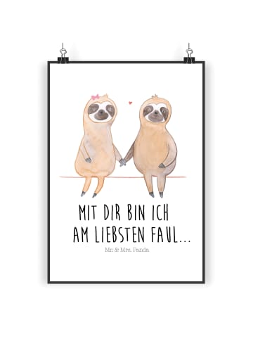 Mr. & Mrs. Panda Wandbild Faultier Pärchen mit Spruch in Weiß