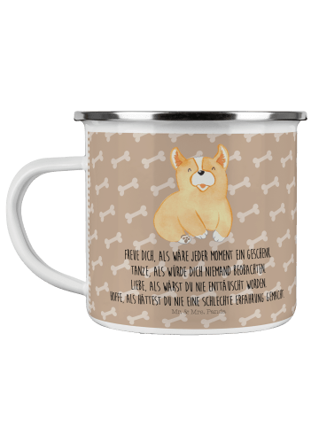 Mr. & Mrs. Panda Camping Emaille Tasse Corgie mit Spruch in Hundeglück