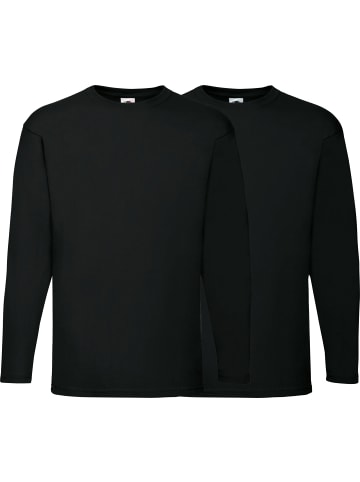 Fruit of the Loom Single-Jersey Unisex-Langarmshirt 2er-Pack in schwarz