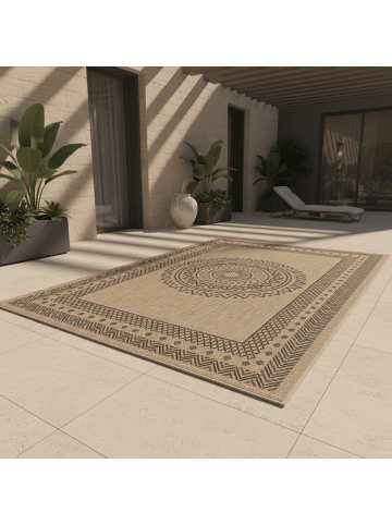 KADIMA DESIGN Teppich Outdoor Waschbar Vintage JUNGFRAU Strapazierfähig OEKO-TEX in Schwarz