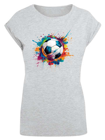 F4NT4STIC Extended Shoulder T-Shirt Bunte Fußball Grafik in grau meliert