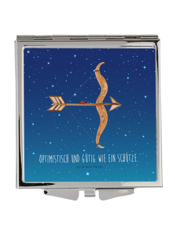 Mr. & Mrs. Panda Kosmetikspiegel Sternzeichen Schütze mit Spruch in Sternenhimmel Blau