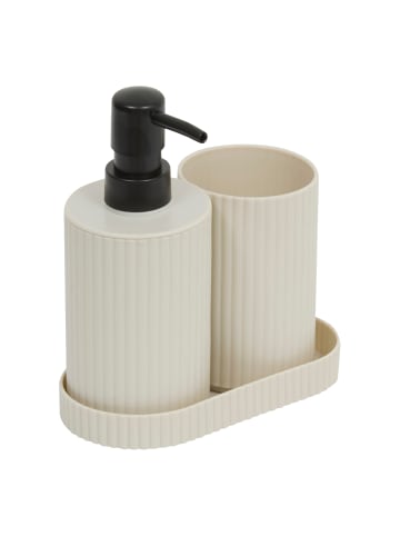 5five Simply Smart Seifenspender und Becher mit Ablage, 300 ml in Beige, (B) 8 x (H) 17 x (L) 16 cm