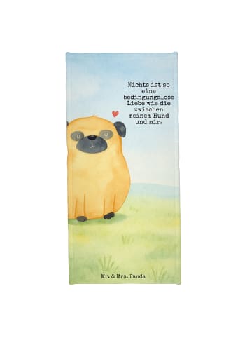 Mr. & Mrs. Panda Strandtuch Mops Design mit Spruch in Weiß