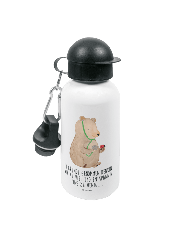 Mr. & Mrs. Panda Kindertrinkflasche Bär Arzt mit Spruch in Weiß