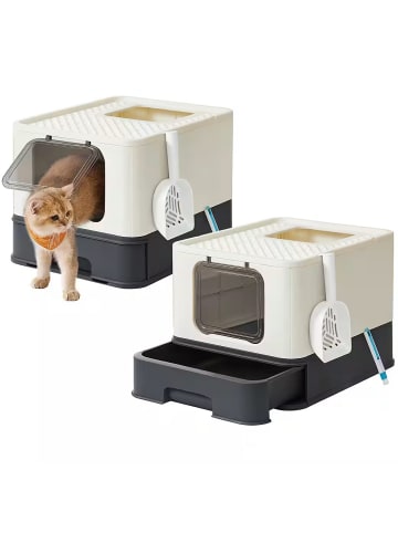 Feandrea 2er-Set: Katzenklo in Beige-Schwarz - (B)42.5 x (H)37.8 x (T)54.3 cm