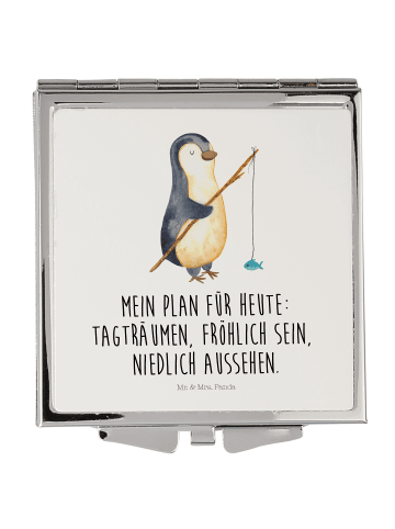 Mr. & Mrs. Panda Kleiner Spiegel Pinguin Angler mit Spruch in Weiß
