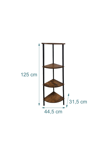 relaxdays Eckregal in Braun/ Schwarz - (B)44,5 x (H)125 x (T)31,5 cm